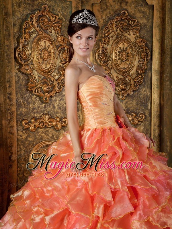 wholesale orange ball gown strapless floor-length beading and ruffles quinceanera dress