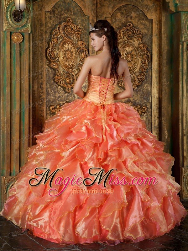 wholesale orange ball gown strapless floor-length beading and ruffles quinceanera dress