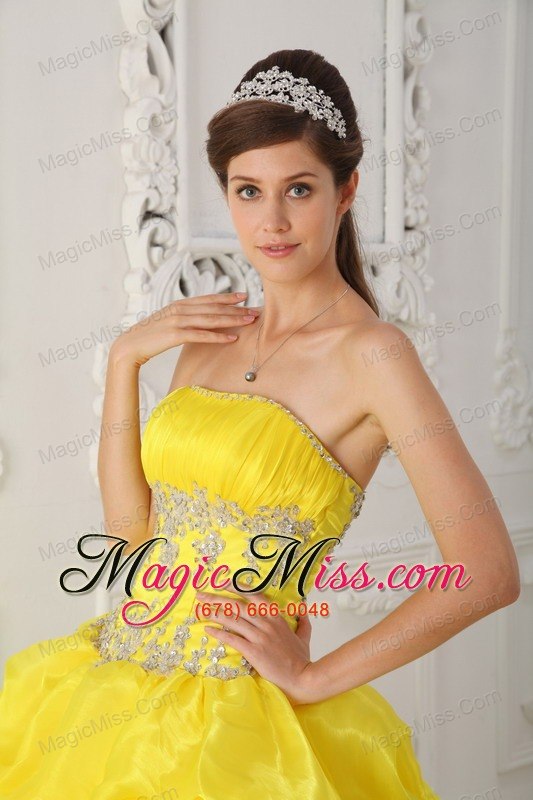 wholesale yellow ball gown strapless floor-length organza beading and ruffles quinceanera dress