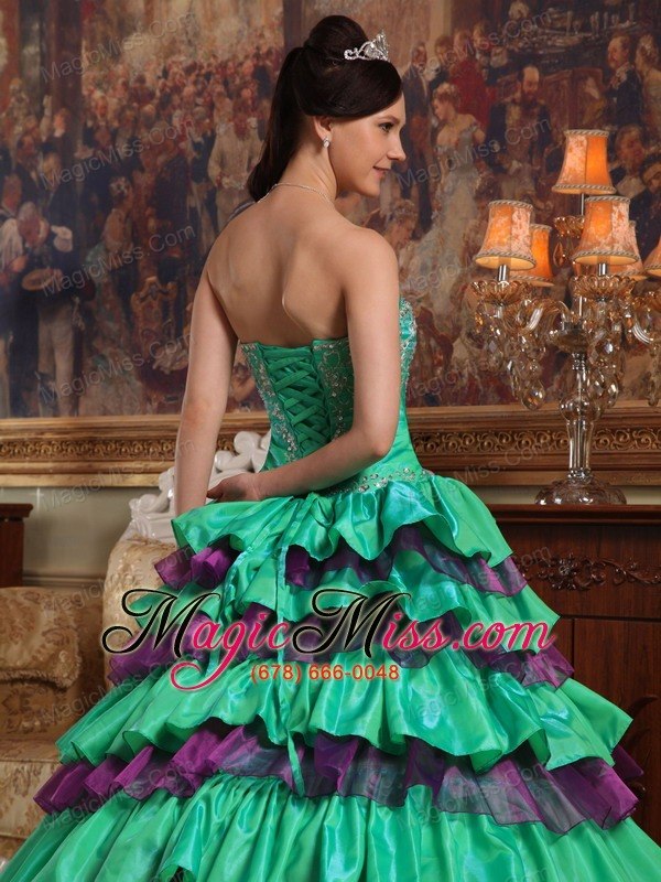 wholesale green ball gown sweetheart floor-length taffeta and organza beading quinceanera dress