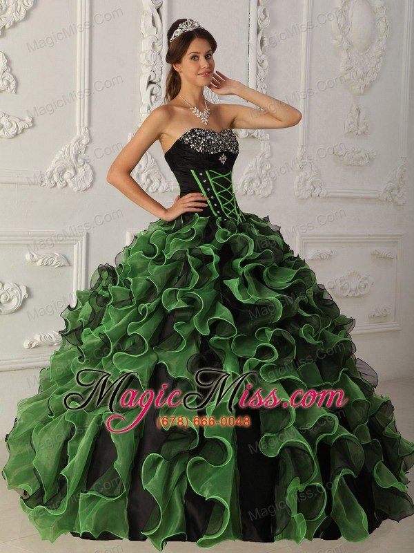wholesale green ball gown sweetheart floor-length organza beading quinceanera dress
