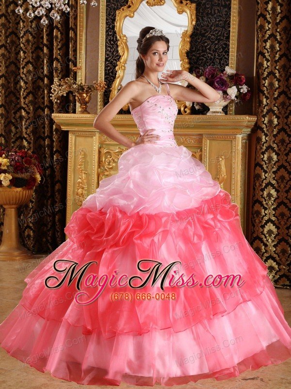 wholesale romantic ball gown one shoulder floor-length organza appliques with beading quinceanera dress