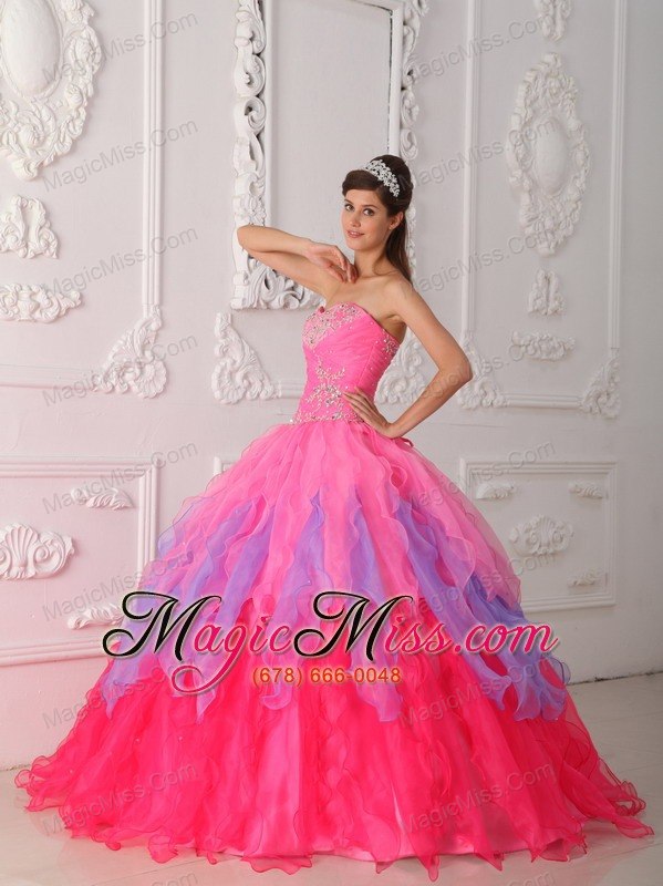 wholesale hot pink ball gown sweetheart floor-length organza beading and ruch quinceanera dress