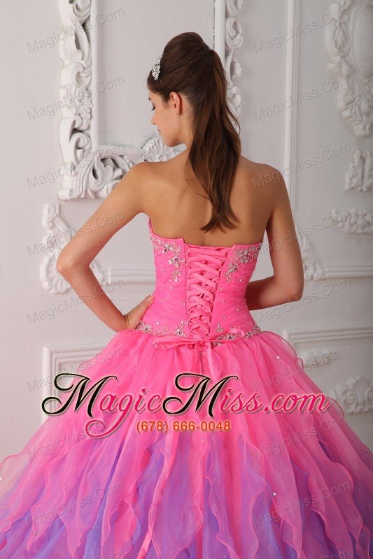 wholesale hot pink ball gown sweetheart floor-length organza beading and ruch quinceanera dress