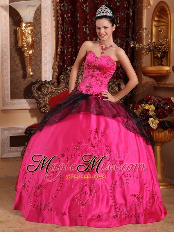 wholesale hot pink ball gown sweetheart floor-length satin embroidery with beading quinceanera dress