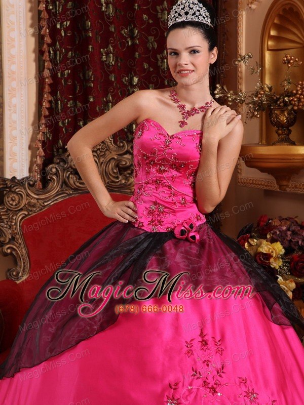 wholesale hot pink ball gown sweetheart floor-length satin embroidery with beading quinceanera dress