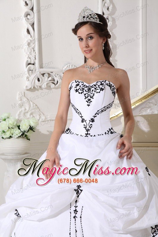 wholesale white ball gown sweetheart floor-length satin and taffeta embroidery quinceanera dress