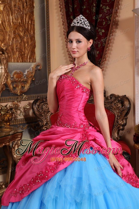 wholesale red and blue ball gown strapless floor-length appliques with beading quinceanera dress