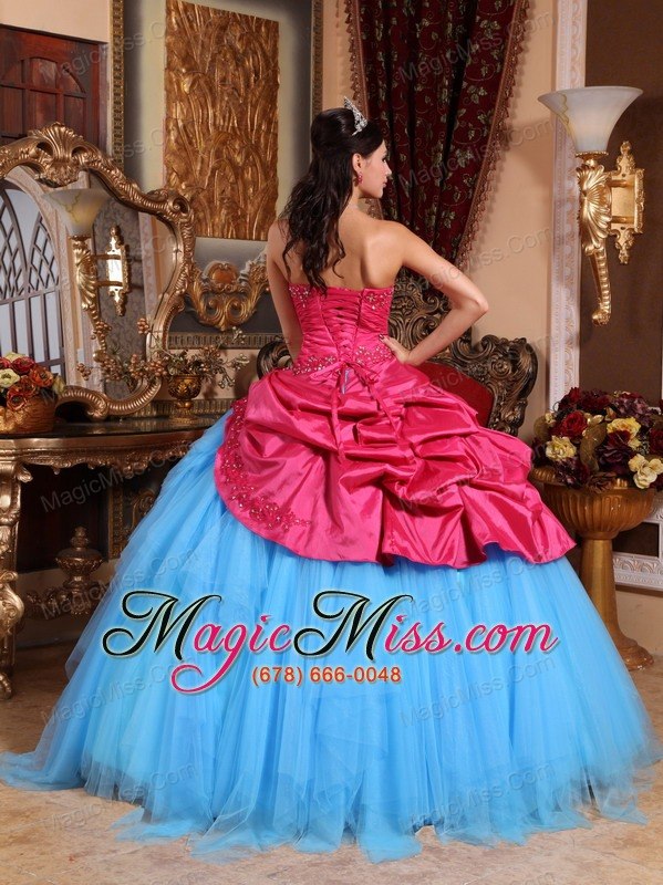 wholesale red and blue ball gown strapless floor-length appliques with beading quinceanera dress