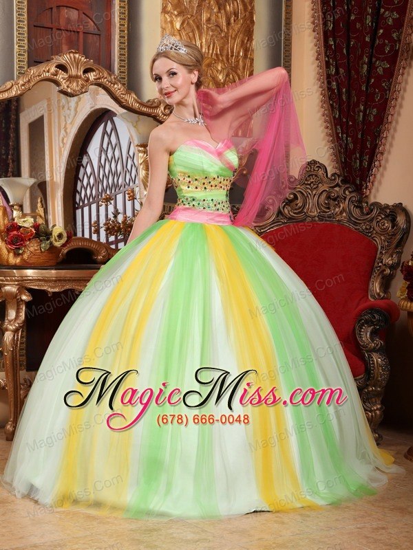 wholesale multi-color ball gown sweetheart floor-length tulle beading quinceanera dress