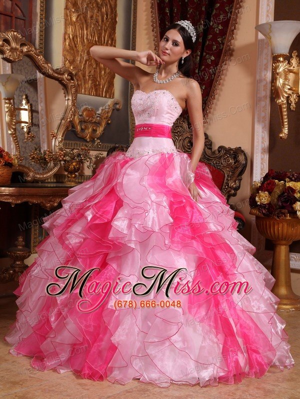 wholesale multi-colored ball gown sweetheart floor-length organza beading and ruch quinceanera dress