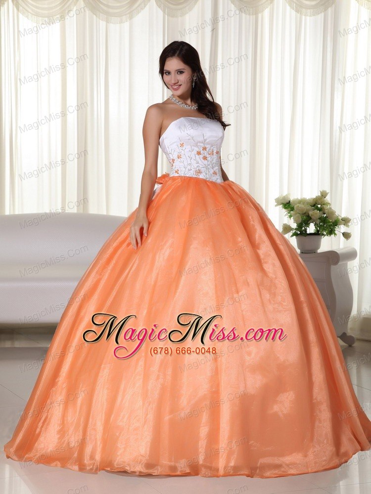 wholesale orange ball gown strapless floor-length organza quinceanera dress