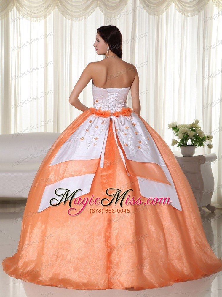wholesale orange ball gown strapless floor-length organza quinceanera dress