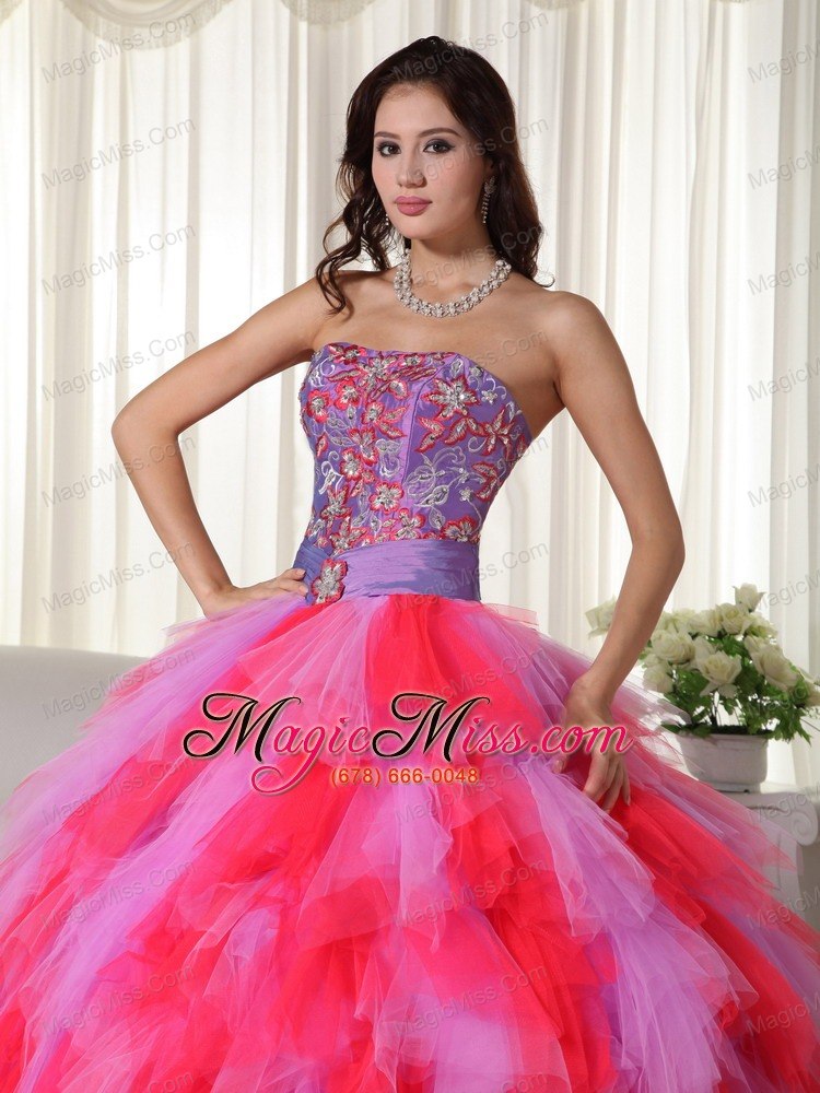 wholesale multi-color ball gown strapless floor-length tulle appliques quinceanera dress