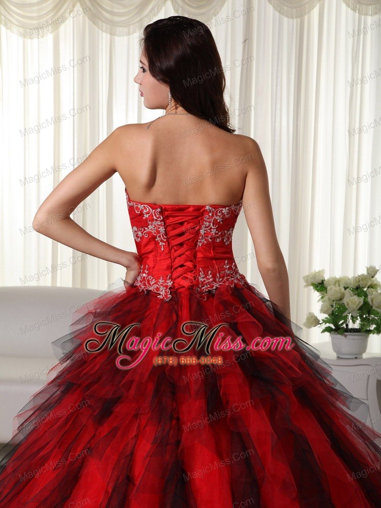 wholesale red ball gown strapless floor-length floor-length taffeta appliques quinceanera dress