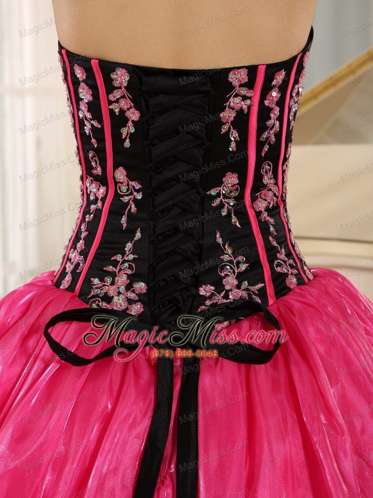wholesale hot pink 2013 new arrival strapkess embroidery decorate for quinceanera dress in montero