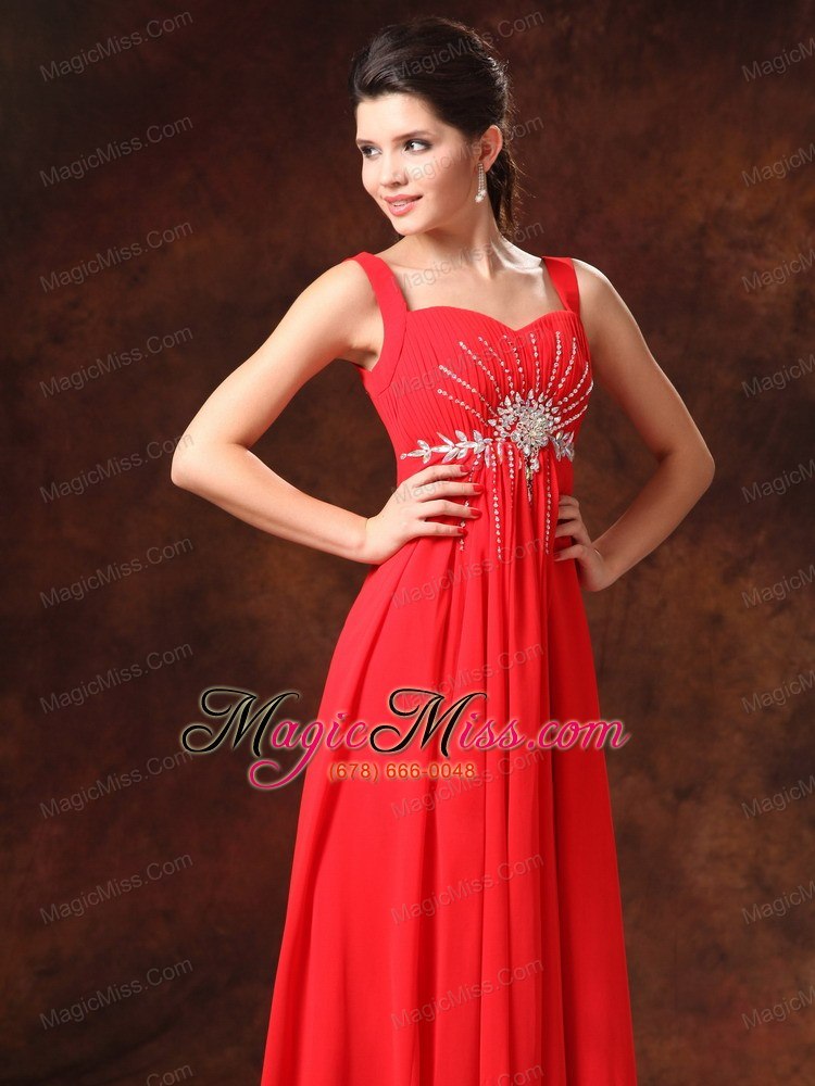 wholesale red empire beaded chiffon straps prom dress for 2013 custom made in selma alabama