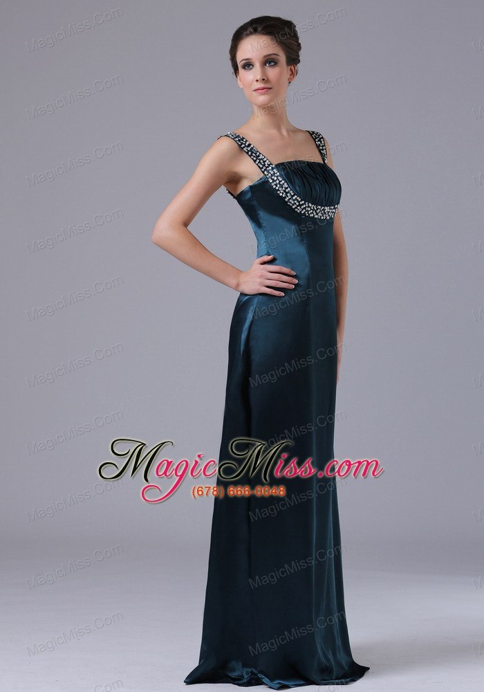 wholesale beaded decorate shoulder straps taffeta navy blue floor-length prom dress