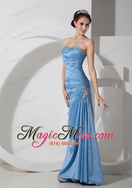 wholesale baby blue column sweetheart floor-length taffeta beading and ruch prom dress