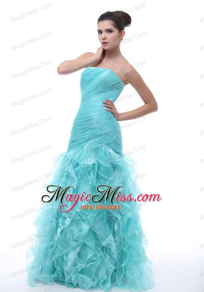 wholesale ruched and ruffles decorate bodice mermaid floor-length light blue organza 2013 prom / evening dress