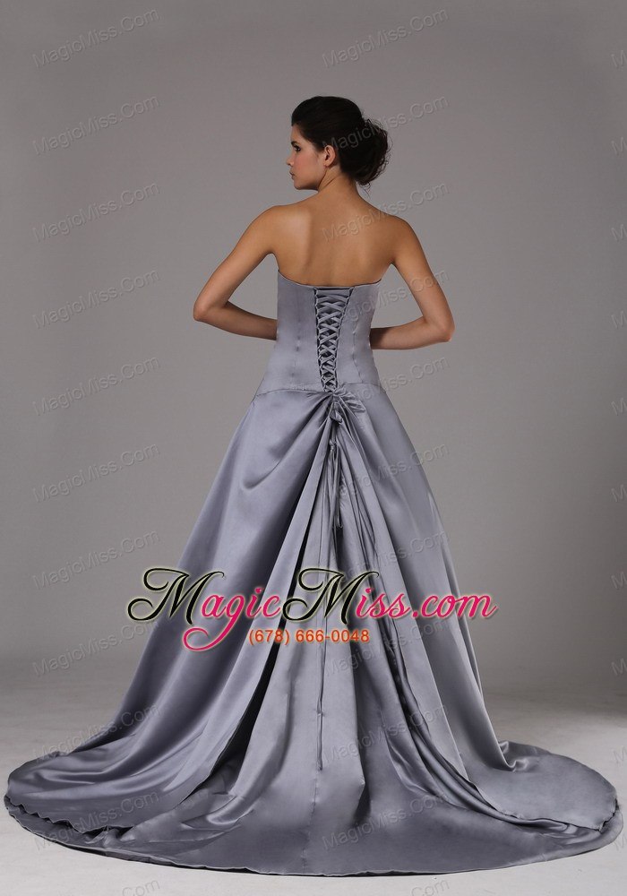 wholesale strapless elastic woven satin a-line / princess brush/sweep 2013 prom dress ruched