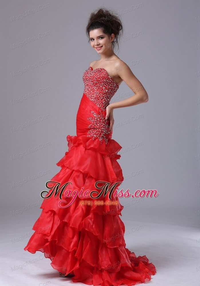 wholesale red party sexy prom dress mermaid sweetheart organza floor-length