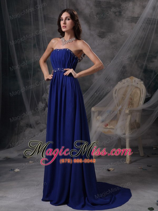 wholesale blue empire strapless floor-length chiffon beading and ruch prom / celebrity dress