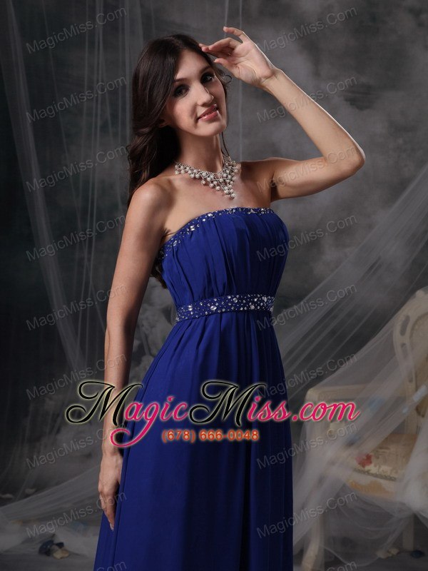 wholesale blue empire strapless floor-length chiffon beading and ruch prom / celebrity dress