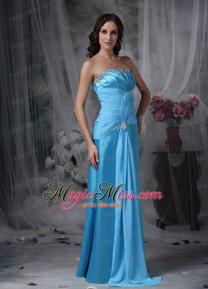 wholesale aqua blue column sweetheart floor-length chiffon and taffeta beading prom dress