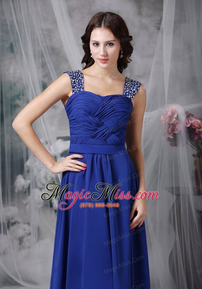 wholesale royal blue empire straps floor-length beading and ruch chiffon prom dress