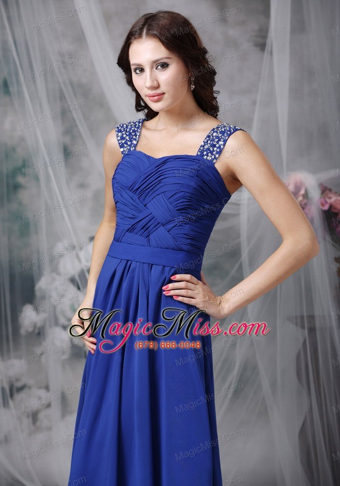 wholesale royal blue empire straps floor-length beading and ruch chiffon prom dress