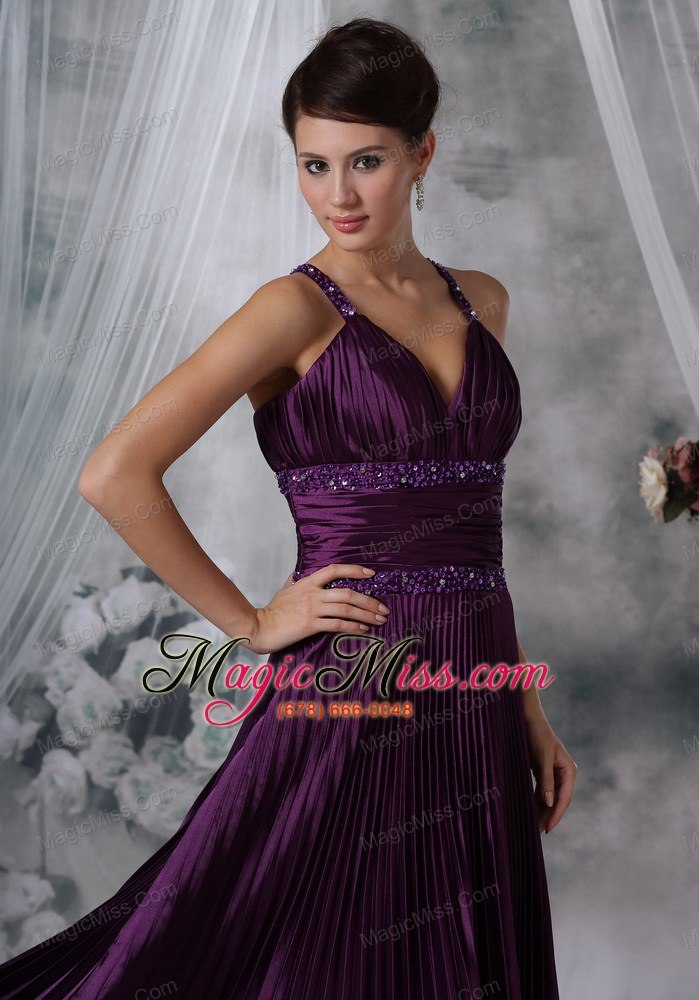 wholesale purple column / sheath straps floor-length taffeta beading prom dress