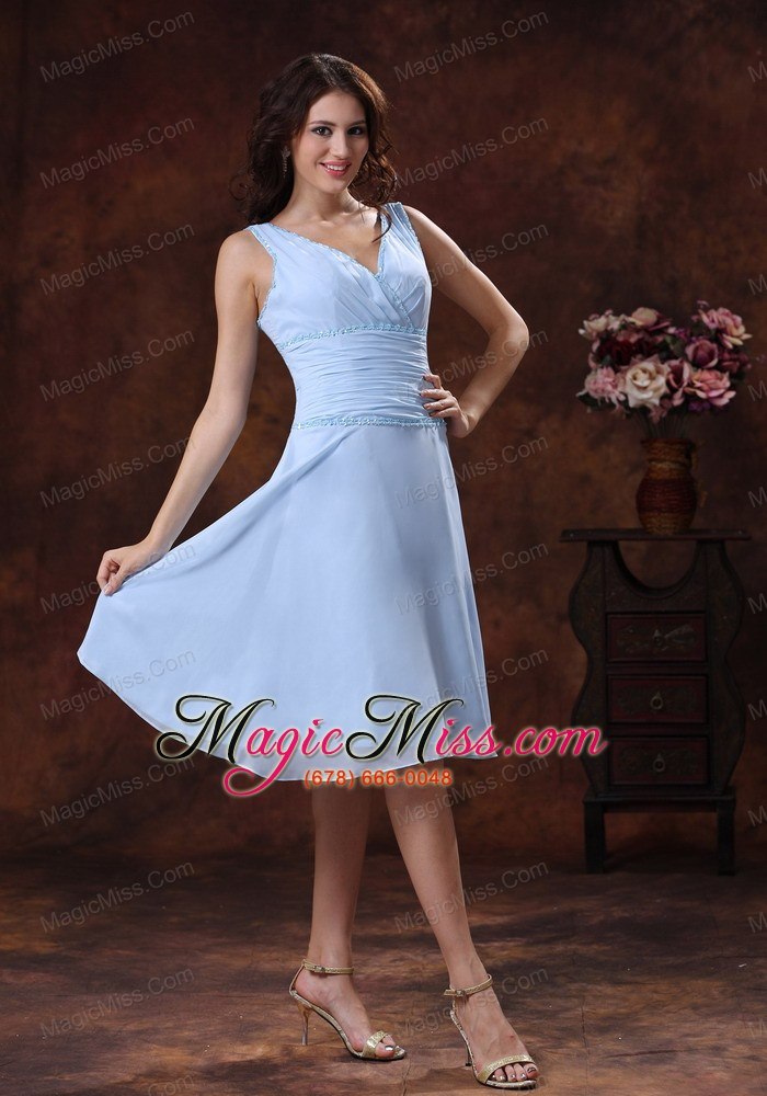 wholesale chiffon v-neck lilac ruch decorate prom dress with knee-length in avondale arizona