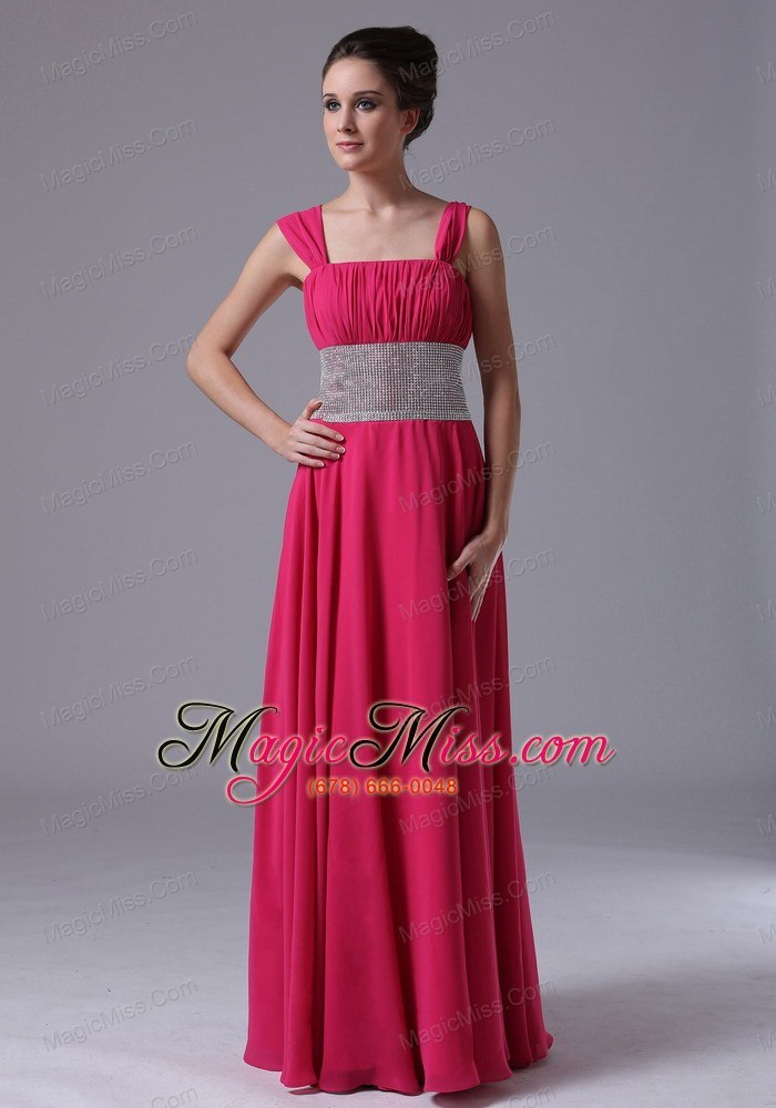 wholesale beaded decorate waist hot pink straps column prom dress ruched lace-up