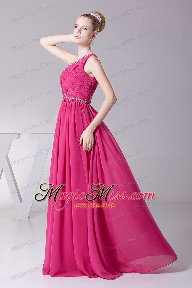 wholesale one shoulder and ruched bodice for hot pink prom dress with beading