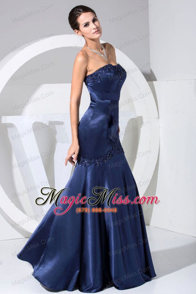 wholesale appliques with beading decorate bodice navy blue floor-length strapless prom dress 2013