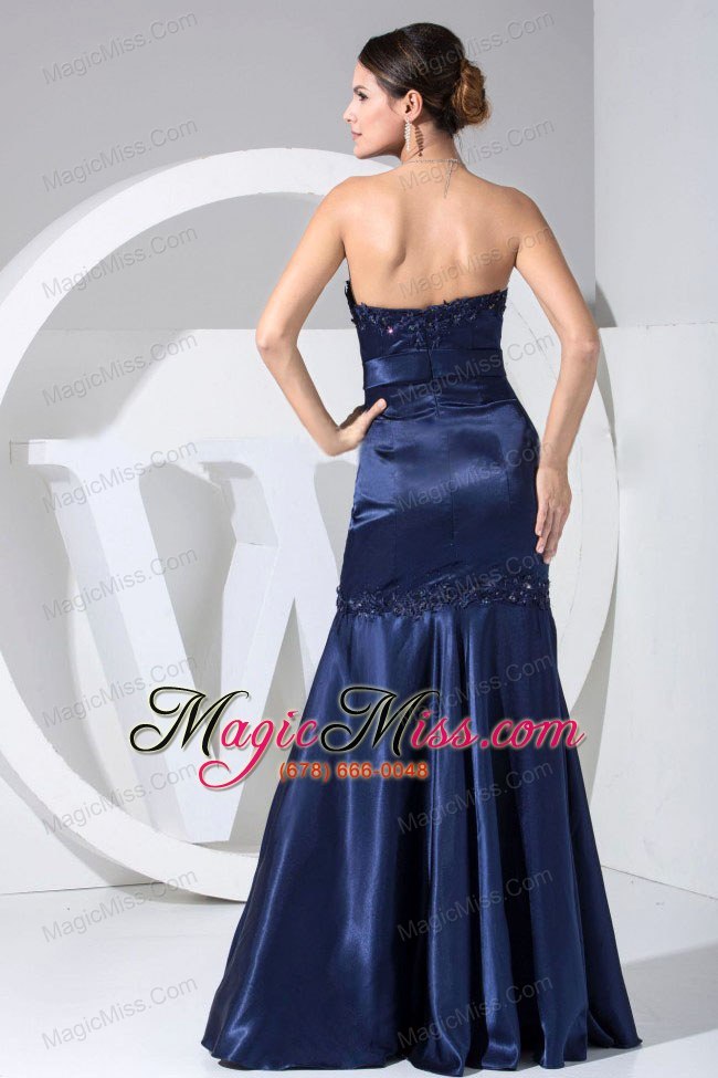 wholesale appliques with beading decorate bodice navy blue floor-length strapless prom dress 2013