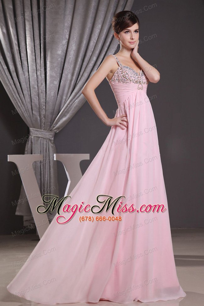 wholesale straps baby pink and beaded decorate bust for prom dress