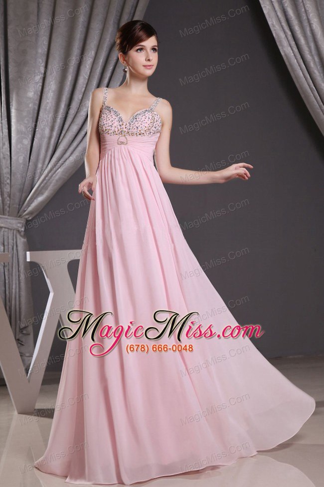 wholesale straps baby pink and beaded decorate bust for prom dress