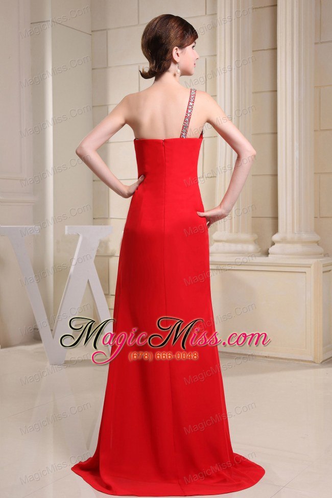 wholesale red high slit and one shoulder for prom dress with beading