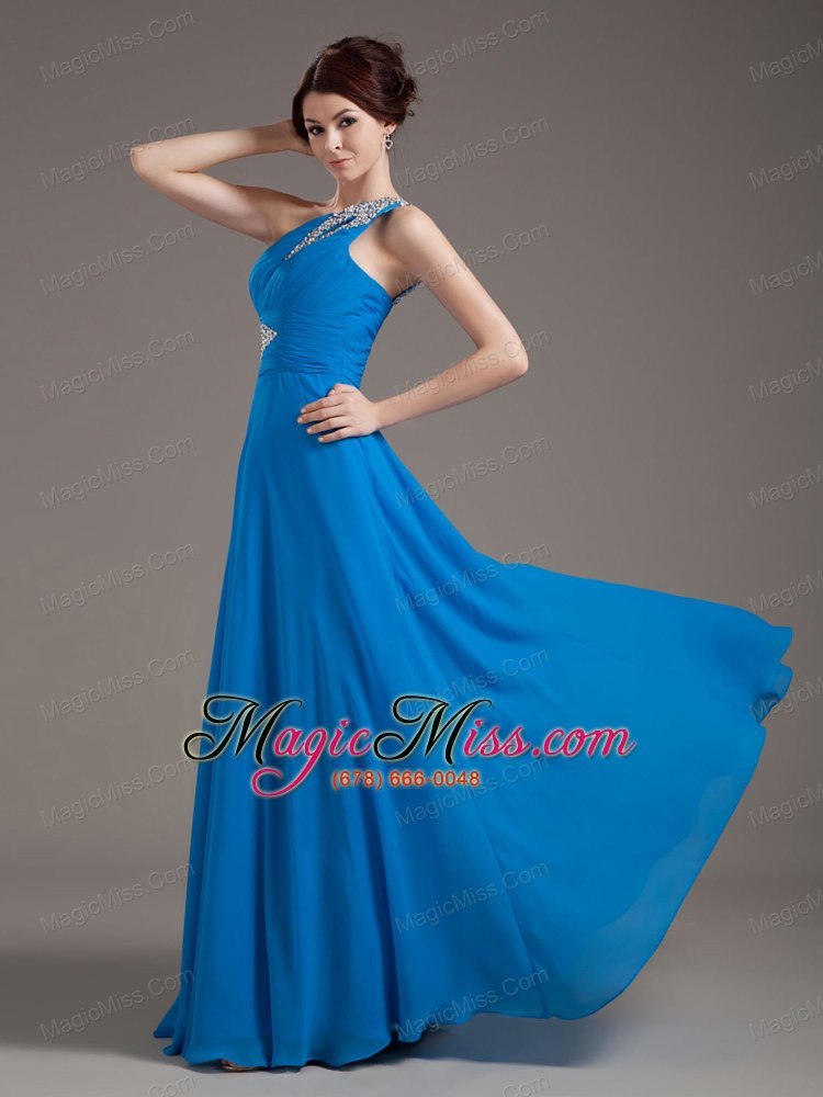 wholesale beading decorate bodice one shoulder blue chiffon 2013 prom dress floor-length