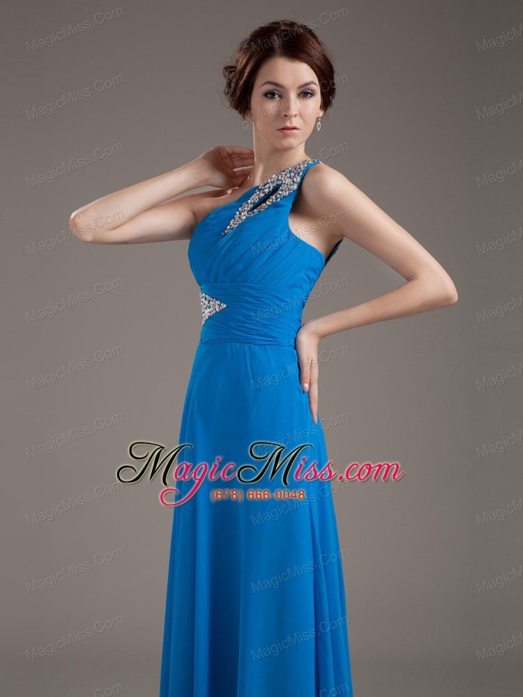 wholesale beading decorate bodice one shoulder blue chiffon 2013 prom dress floor-length
