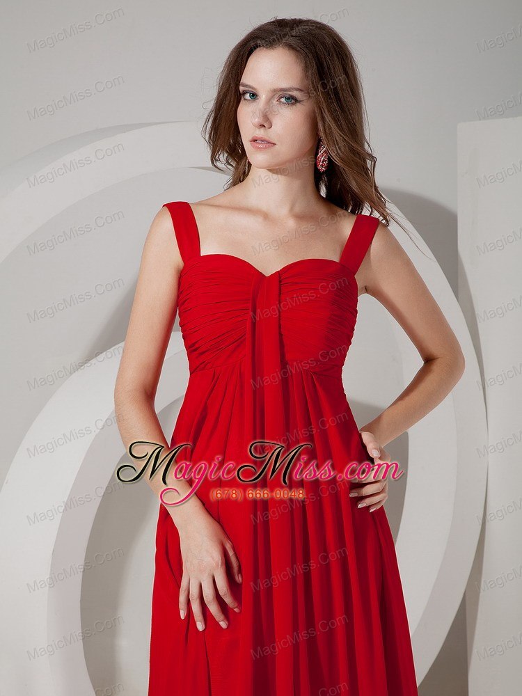 wholesale inexpensive red empire straps prom dress chiffon ruch floor-length