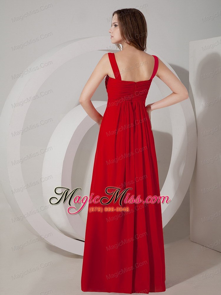 wholesale inexpensive red empire straps prom dress chiffon ruch floor-length
