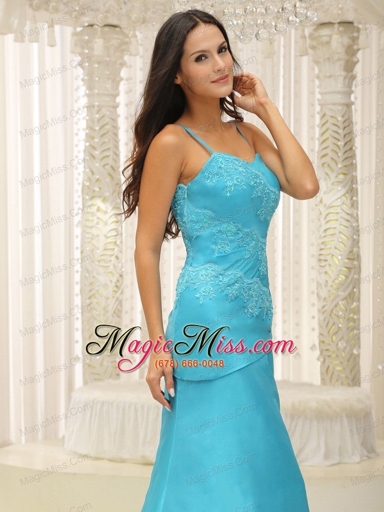 wholesale aqua blue spaghetti straps plus size prom dress for celebeity appliques custom made