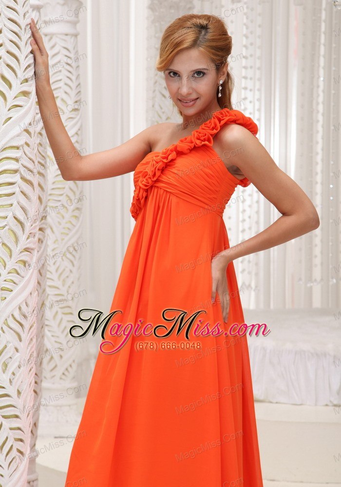 wholesale hand made flowers decorate one shoulder orange chiffon empire floor-length for prom dress