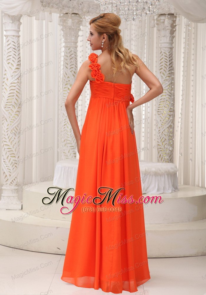 wholesale hand made flowers decorate one shoulder orange chiffon empire floor-length for prom dress