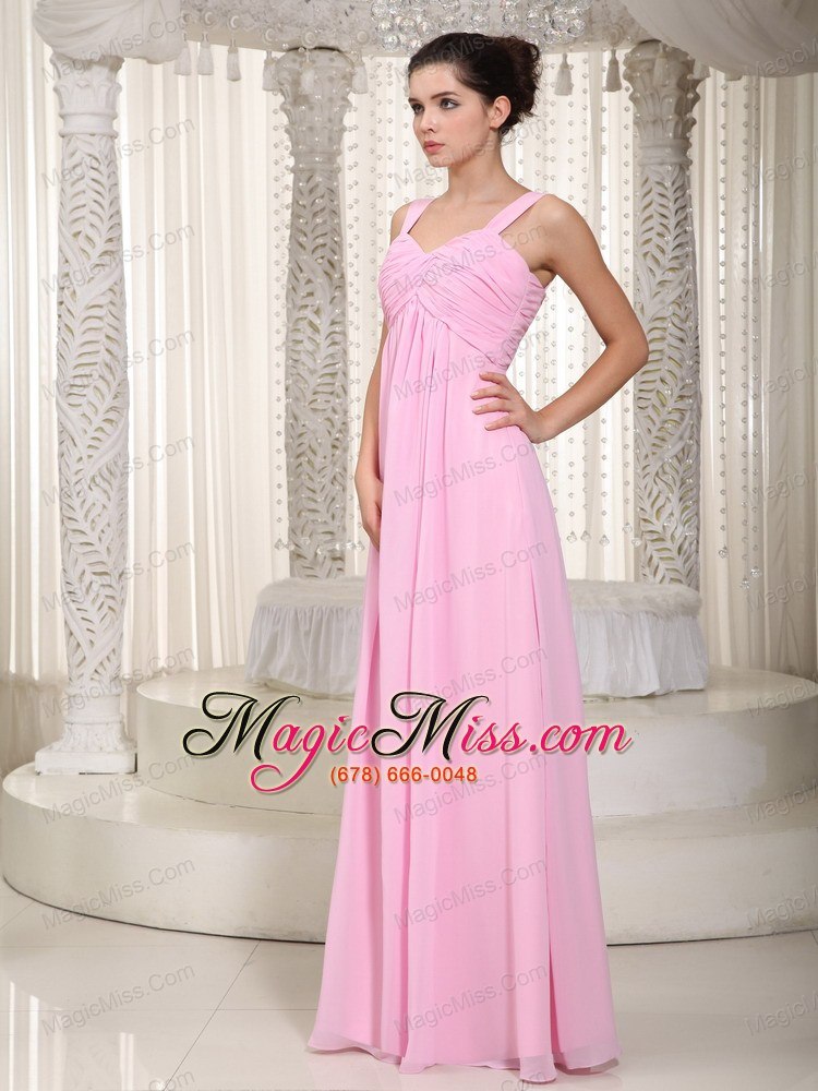 wholesale baby pink empire straps floor-length chiffon ruched prom dress