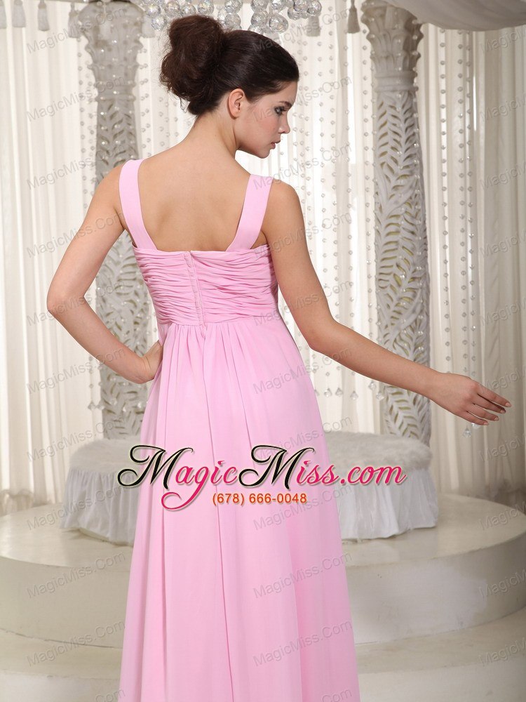 wholesale baby pink empire straps floor-length chiffon ruched prom dress