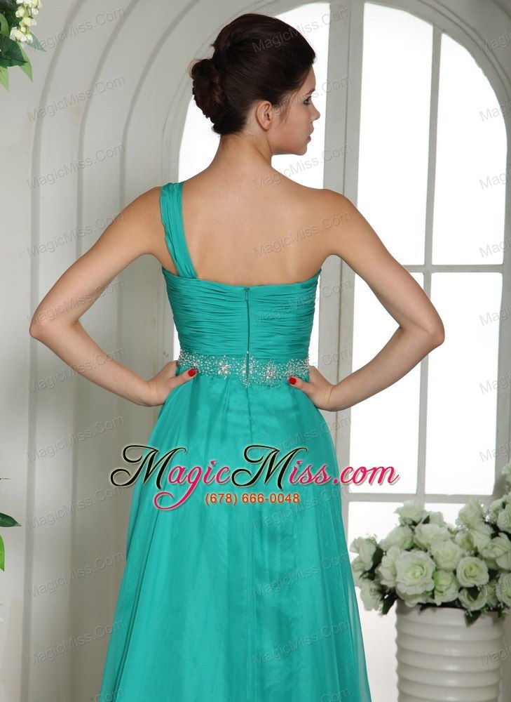 wholesale wholesale turquoise one shoulder prom celebrity dress with ruch and beading in ohio